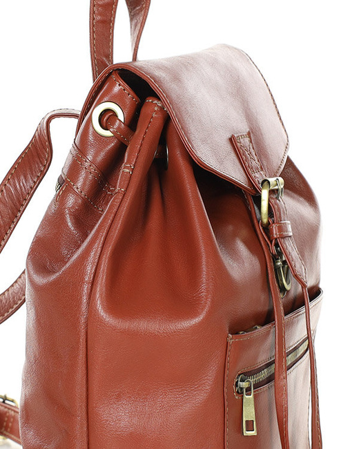 Plecak brązowy damski z kieszenią skóra naturalna - MARCO MAZZINI brąz whisky