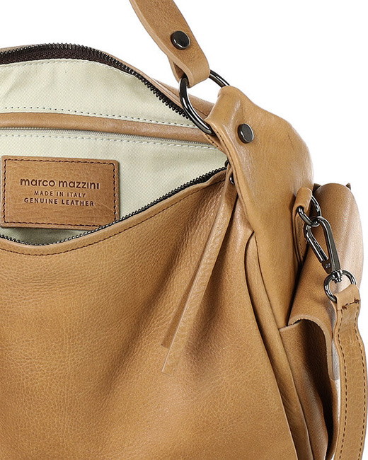 Luksusowa torebka kuferek na ramię skóra naturalna MARCO MAZZINI beżowa