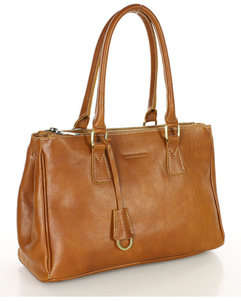 Torebka skórzana dwukomorowa kuferek premium - MARCO MAZZINI camelowy