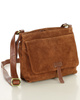 Brązowa zamszowa listonoszka skórzana dwukomorowa - MARCO MAZZINI 