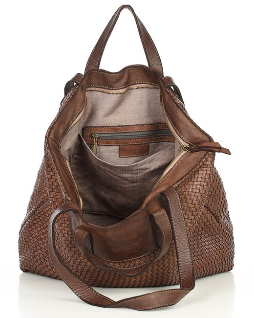 Torba damska pleciona shopper & shoulder leather bag MARCO MAZZINI brąz