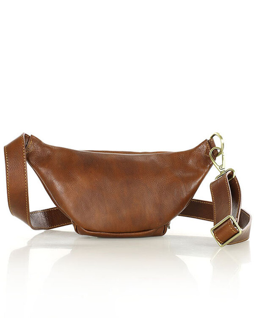 Torebka nerka na szerokim pasku skórzana premium pelle - MARCO MAZZINI brązowa