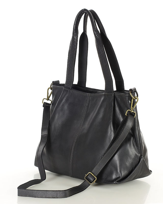 Torebka kuferek skórzana na ramię z miękkiej skóry MARCO MAZZZINI czarna