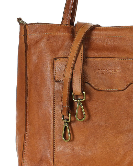 Torba shopper brązowa camel z kieszeniami skóra naturalna – MARCO MAZZINI
