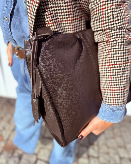 Modna torebka damska skórzany shopper bag - MARCO MAZZINI Portofino Max ciemny brąz caffe