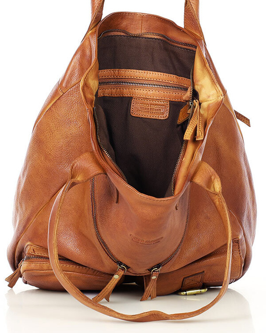 Duża torba shopper z przegródkami skóra naturalna - MARCO MAZZINI brąz camel