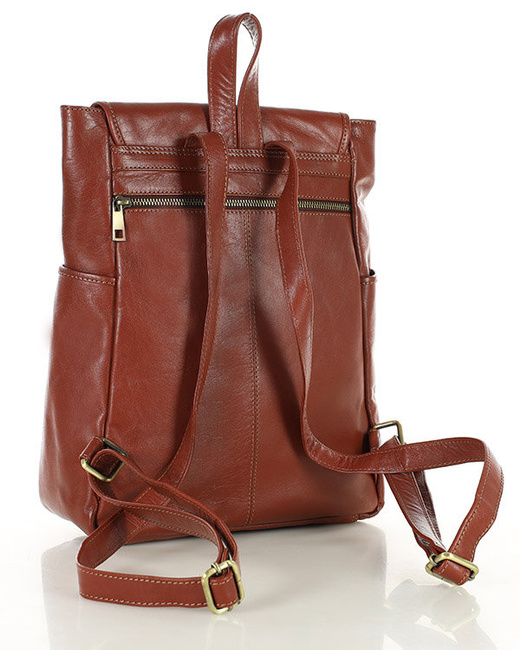 Damski plecak miejski skórzany A4 retro style - MARCO MAZZINI brąz whisky