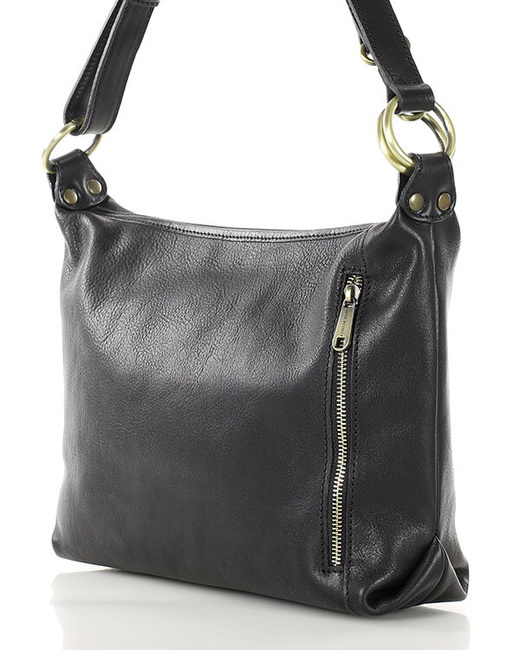 Luksusowa torebka skórzana na długim pasku z regulacją - MARCO MAZZINI czarna