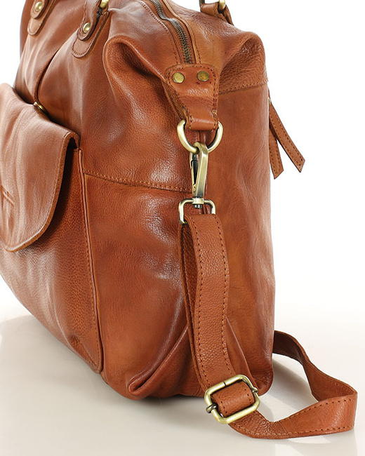 Shopper bag torebka skórzana A4 do pracy - MARCO MAZZINI brąz camel