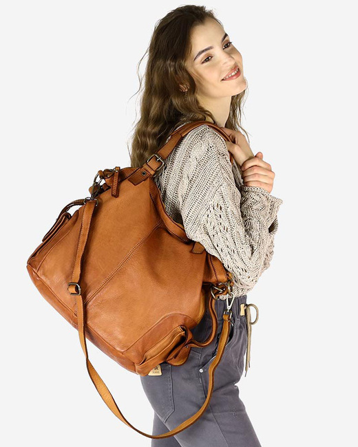 MARCO MAZZINI Miejska torba skórzana z regulowaną rączką old leather handmade camel