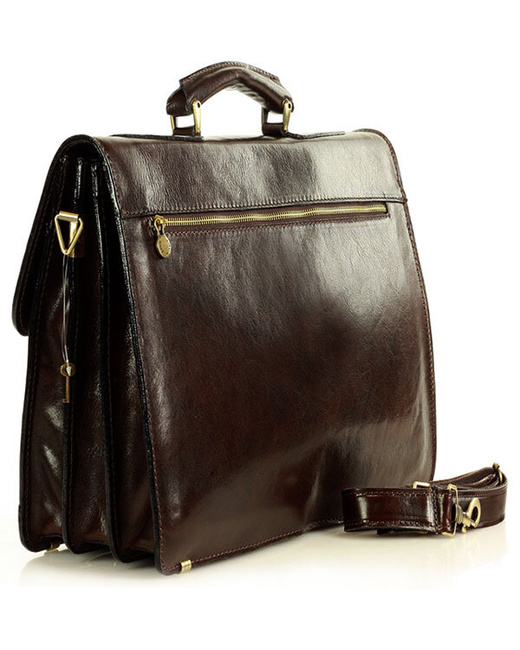 Teczka męska skórzana MARCO MAZZINI handmade - ROBERTO Classic ciemny brąz