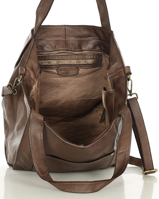 Shopperka torebka skórzana miejska - MARCO MAZZINI brąz camel