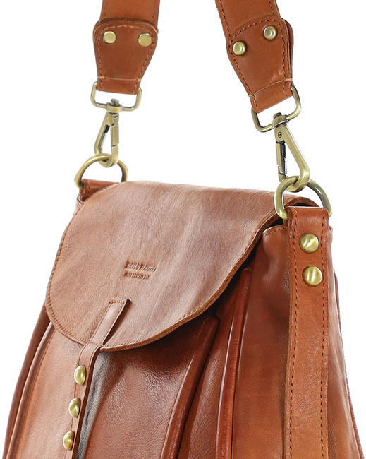 Saddle bag skórzana torebka damska na ramię - MARCO MAZZINI brąz kamelowy