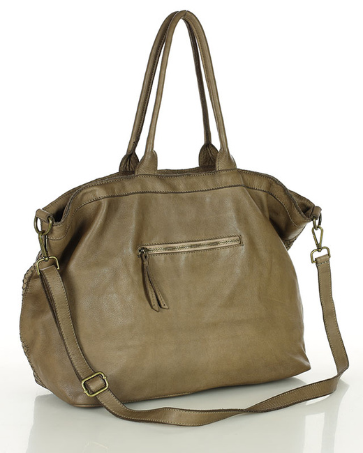 Duża torba shopper z plecionej skóry naturalnej - MARCO MAZZINI beżowa