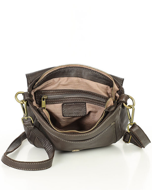 Torebka listonoszka z miękkiej skóry półksiężyc - MARCO MAZZINI ciemno brązowa