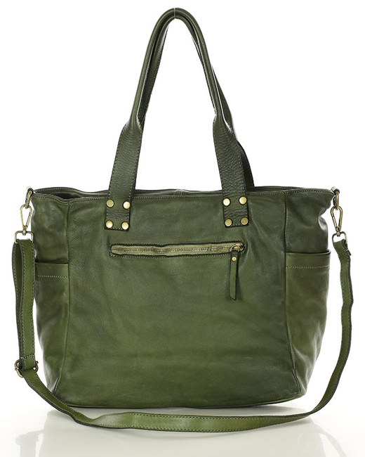 Torba skórzana shopper XL na ramię z dwoma kieszeniami MARCO MAZZINI zielona