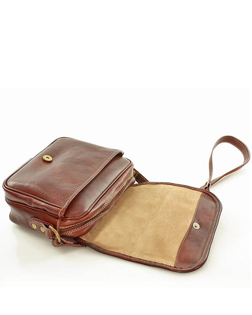 Włoska torebka listonoszka skórzana z klapą MARCO MAZZINI - Alabama Classico brązowa