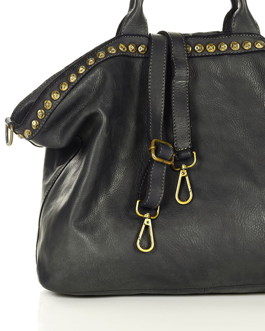 Duża torebka skórzana oversize style shopper bag - MARCO MAZZINI czarny