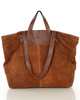 Duża torba zamszowa skórzana podwójne rączki - MARCO MAZZINI brązowa