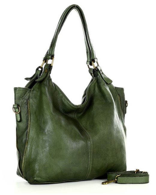 Torba skórzana wysokogatunkowa na ramię styl miejski shoulder leather bag - MARCO MAZZINI zielona