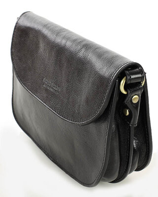 Czarna skórzana torebka saddle bag półksiężyc sztywna skóra - MARCO MAZZINI