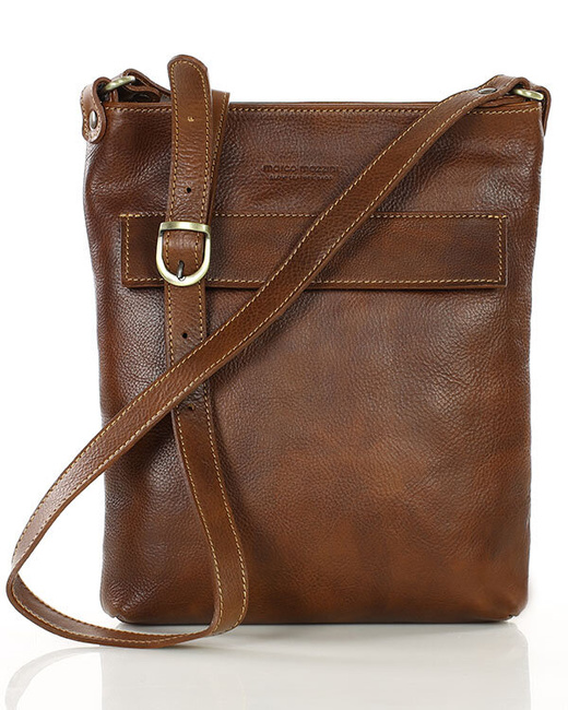 Torebka skórzana listonoszka prostokątna klasy premium - MARCO MAZZINI brązowa