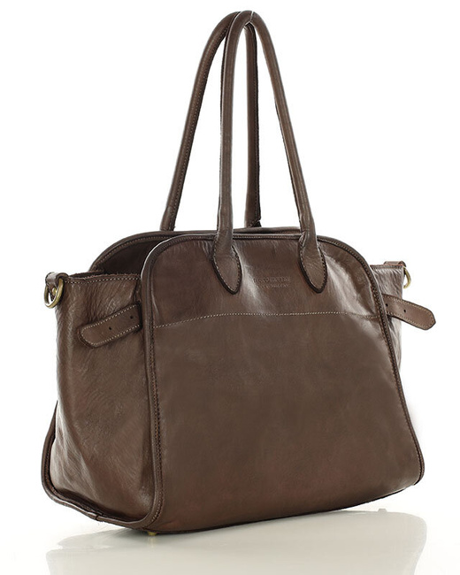 Kultowa torebka typu kuferek z włoskiej skóry naturalnej - MARCO MAZZINI ciemny brąz