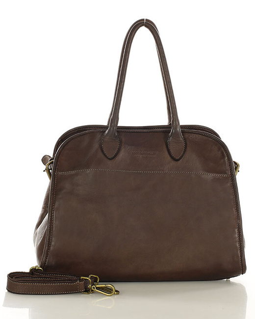 Kultowa torebka typu kuferek z włoskiej skóry naturalnej - MARCO MAZZINI ciemny brąz