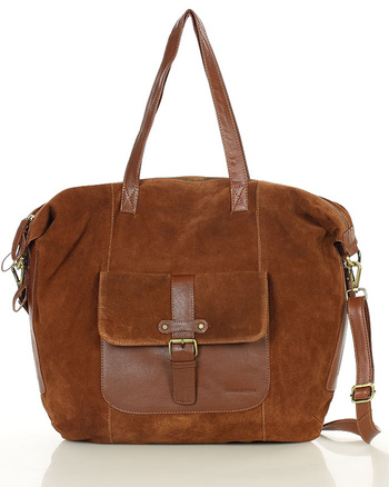 Duża brązowa shopperka zamszowa skórzana z kieszenią – MARCO MAZZINI