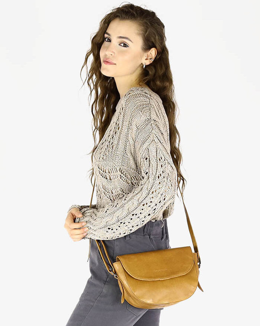 Torebka damska półokrągła listonoszka skórzana MARCO MAZZINI brąz camel