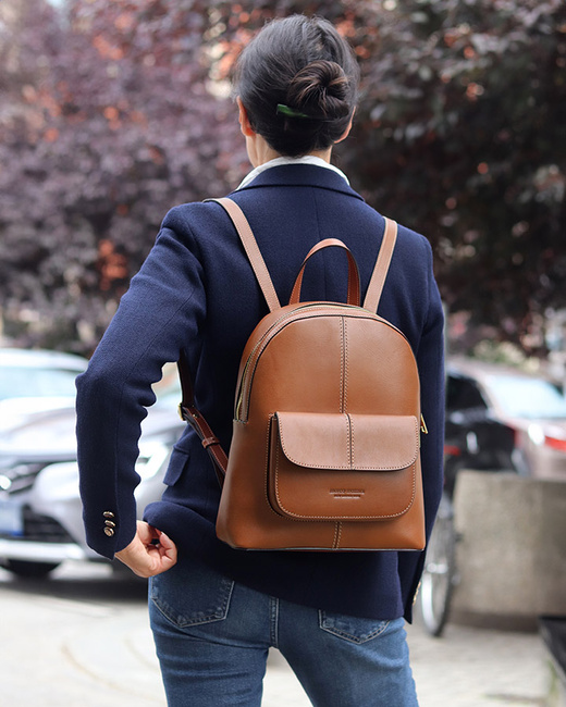 Elegancki plecak damski skórzany premium MARCO MAZZINI brązowy