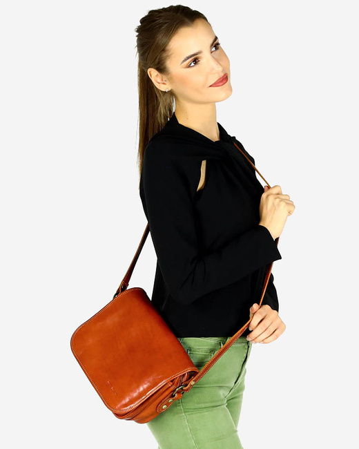 Włoska torebka listonoszka skórzana z klapą MARCO MAZZINI - Alabama Classico camel