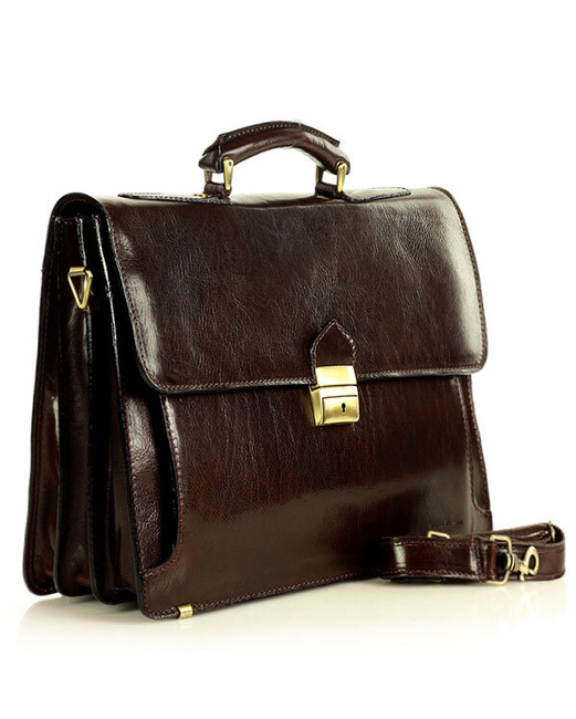 Teczka męska skórzana MARCO MAZZINI handmade - ROBERTO Classic ciemny brąz