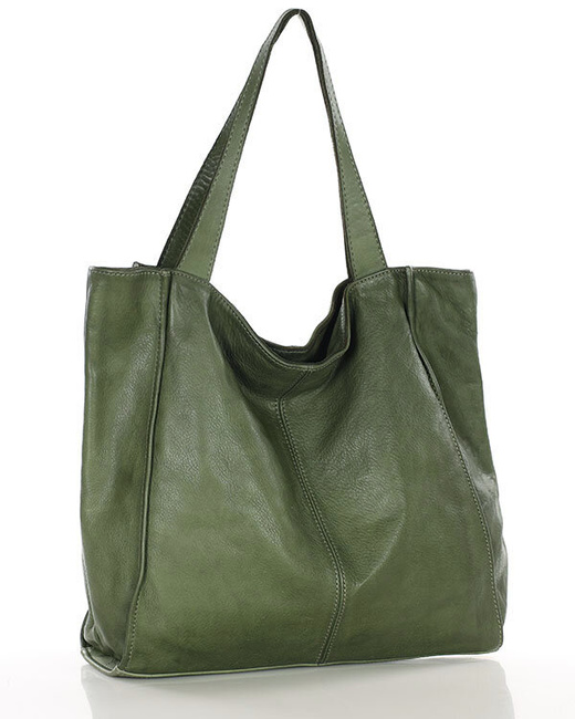 MARCO MAZZINI Torebka miejski shopper bag skóra naturalna handmade zielony