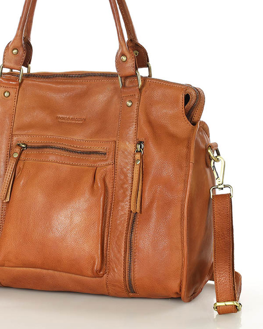 Torebka skórzany kuferek vintage old pelle MARCO MAZZINI brąz camel