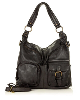 Torebka skórzana na ramię pockets old pelle lavata - MARCO MAZZINI czarna