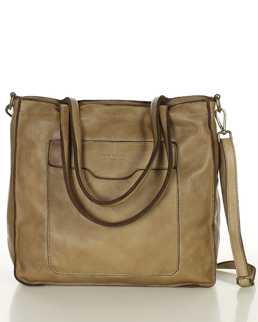 Torba shopper beżowa z kieszeniami skóra naturalna – MARCO MAZZINI