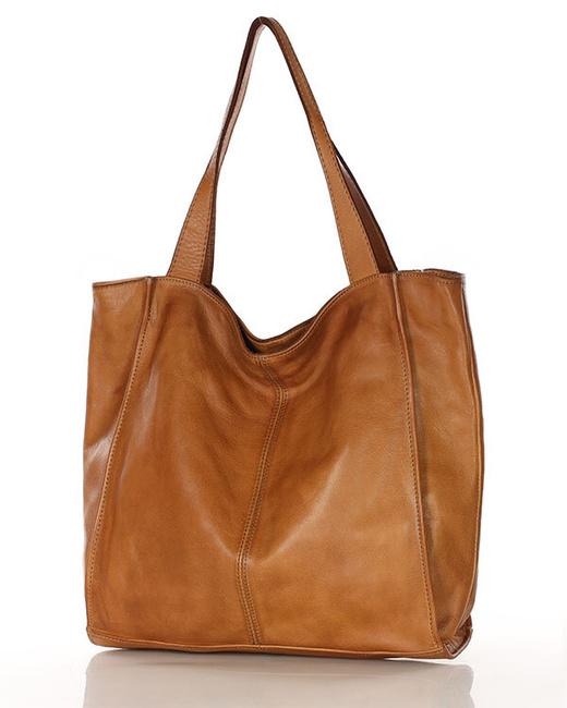 Duża skórzana torebka shopper na ramię – MARCO MAZZINI brązowa camel, idealna na miasto