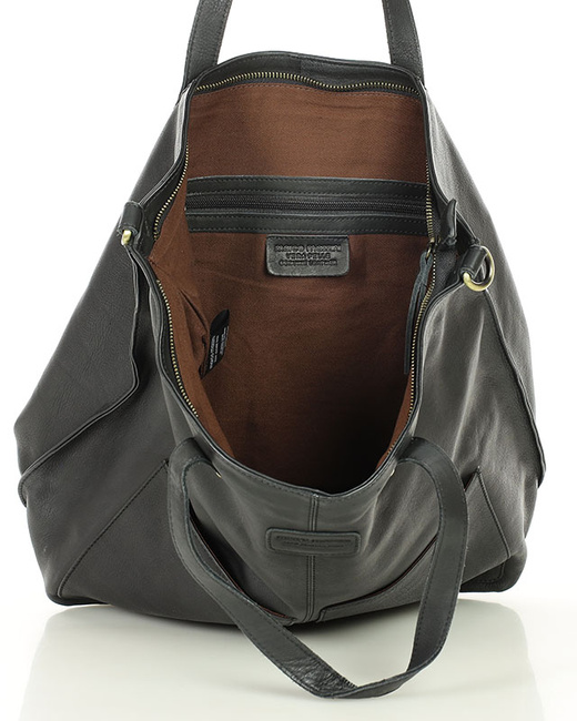 Torebka skórzana czarna duża typu shopper - MARCO MAZZINI