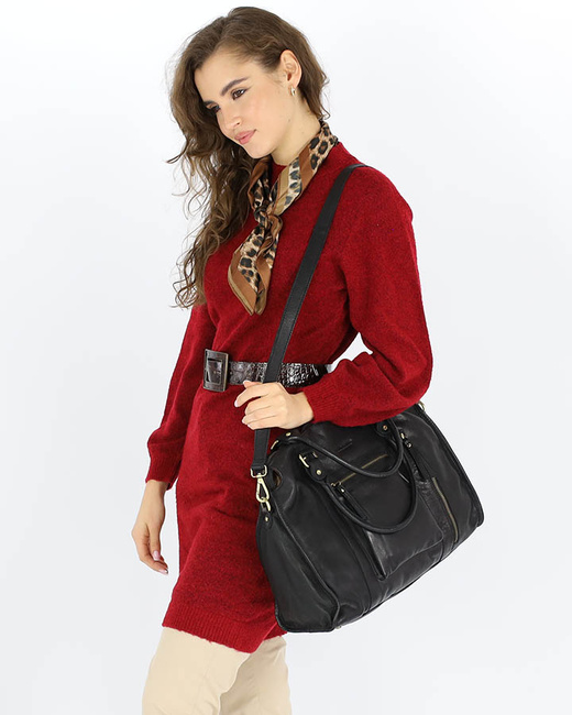 Torebka skórzany kuferek vintage old pelle MARCO MAZZINI czarny