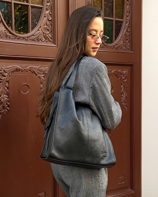 Modna torebka damska skórzany shopper bag - MARCO MAZZINI Portofino Max czarny