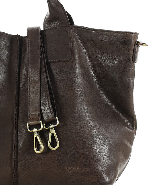 Torebka skórzana na ramię shopper na długich rączkach - MARCO MAZZINI ciemny brąz