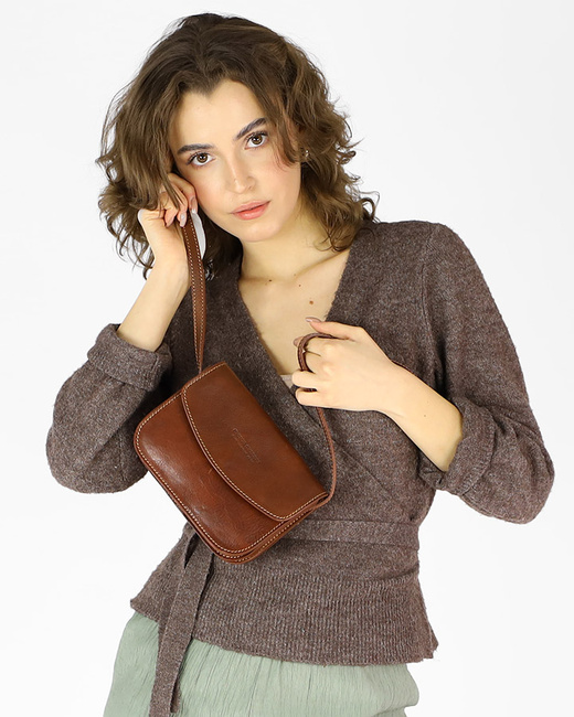 Torba skórzana przez ramię made in Toscana - MARCO MAZZINI brązowa