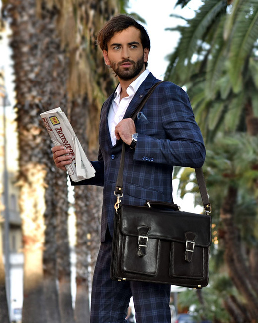 Teczka męska vintage handmade MARCO MAZZINI - skóra naturalna - CIRO Classic czarna