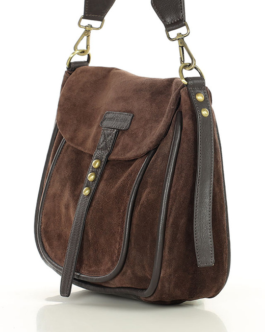 Torebka zamszowa saddle bag skórzana na ramię - MARCO MAZZINI ciemny brąz