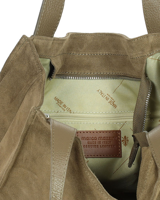 Beżowa torba zamszowa ze skóry typu shopper - MARCO MAZZINI