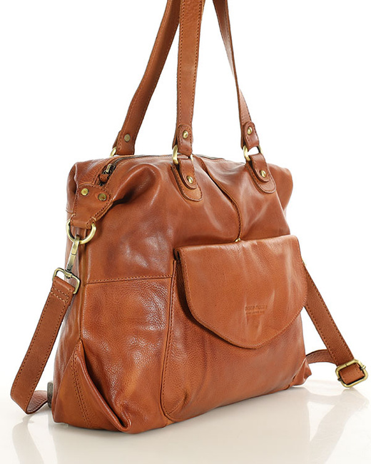 Shopper bag torebka skórzana A4 do pracy - MARCO MAZZINI brąz camel