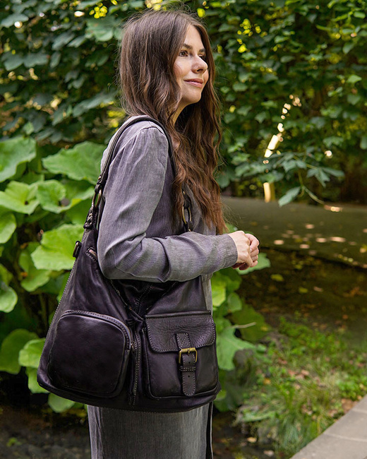 Torebka skórzana na ramię pockets old pelle lavata - MARCO MAZZINI czarna