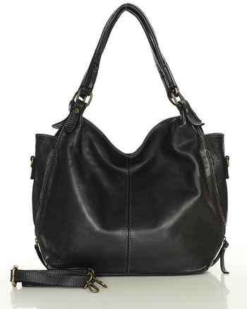 Torba skórzana wysokogatunkowa na ramię styl miejski shoulder leather bag - MARCO MAZZINI czarna