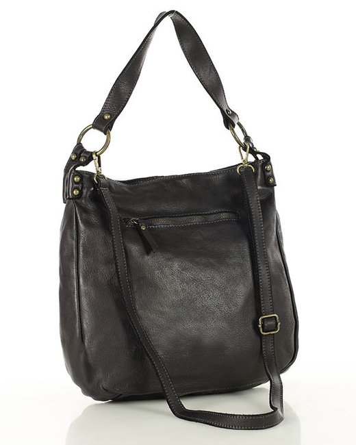 Torebka worek skóra naturalna hobo bag - MARCO MAZZINI czarna